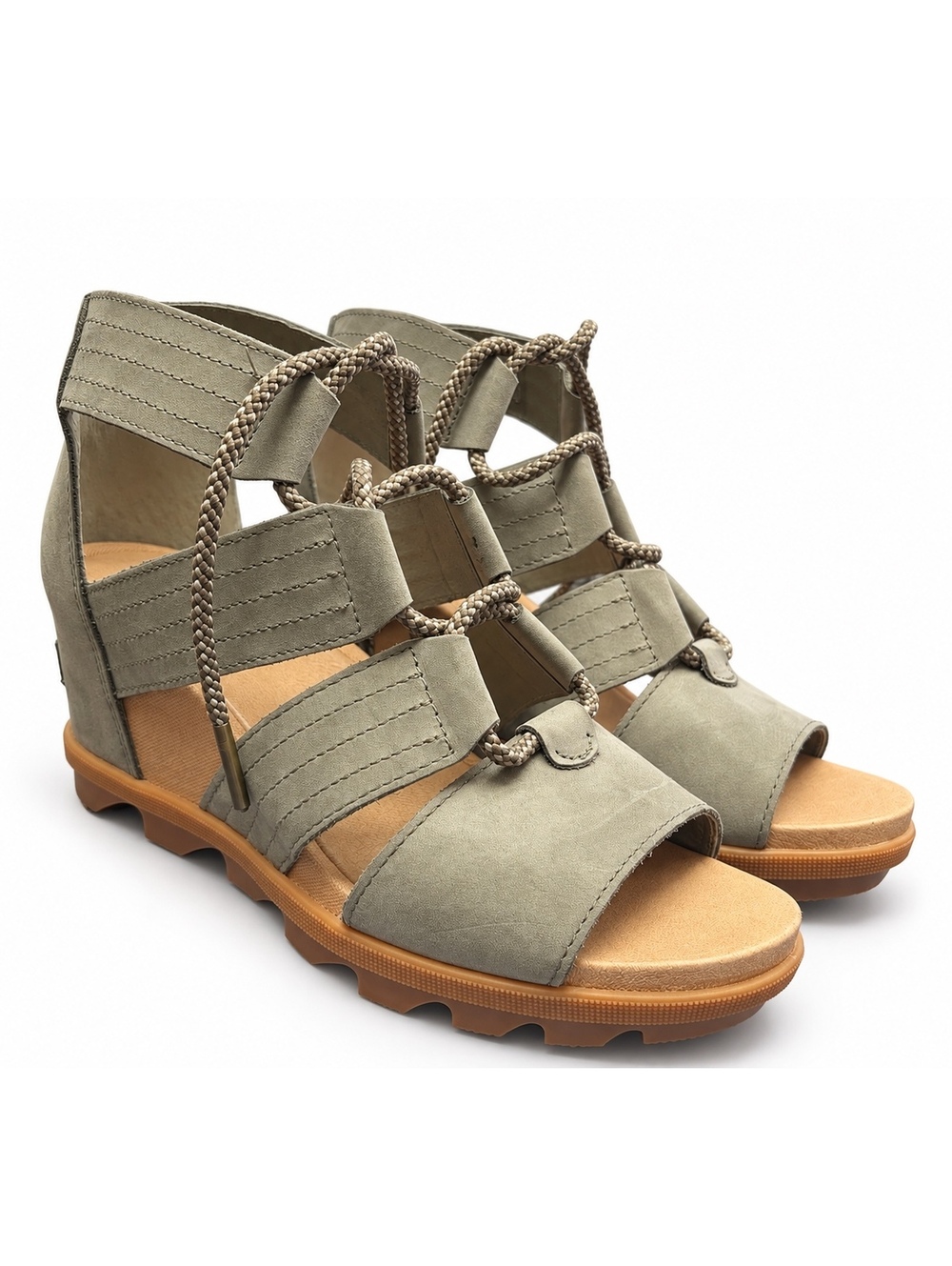 Sorel Joanie Green Lac Up Wedge Sandals (W 8.5)